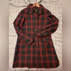 H&M Navy and Red Patterned Jacket Plaid Tartan Checkered Wool Coat 34/4 XS